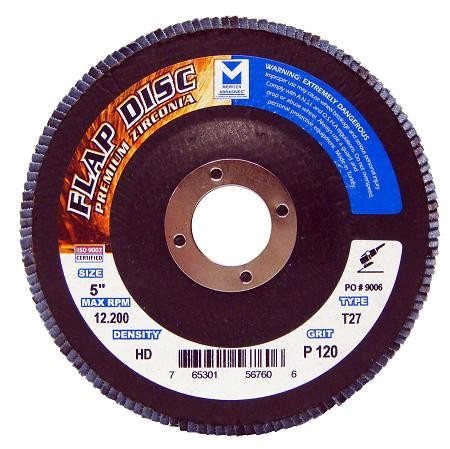 Mercer Zirconia Flap Disc 5" x 7/8" 60grit HD - T27