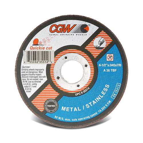 CGW Quickie Cut Reinforced Cut-Off Wheel - 4-1/2" x .045 x 7/8" T1 - 25/box