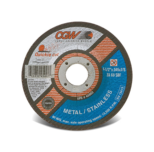 CGW Quickie Cut Reinforced Cut-Off Wheel - 4-1/2" x .045 x 7/8" T27 - 25/box