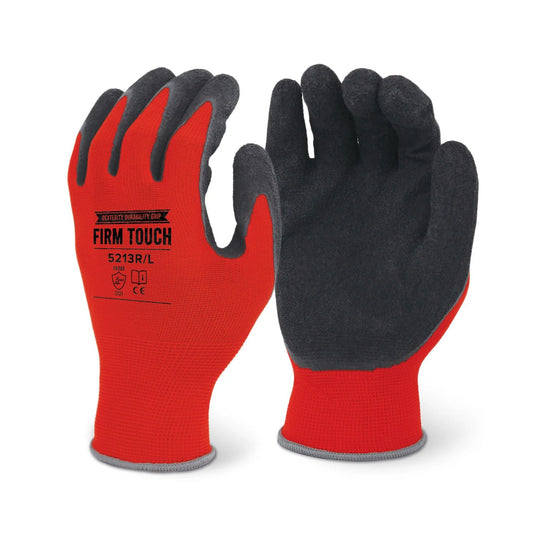 Black Textured Latex Coated Glove with Red Nylon Shell 13 Gauge - (12/Pair)
