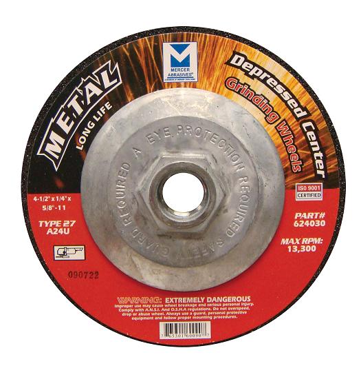 Mercer 4 1/2" x 1/4" x 5/8" -11 Grinding Wheel TYPE 27 - Metal (Pack of 20)