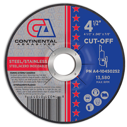 Continental Abrasives 4-1/2" x .040" x 7/8" Metal Cutting T27 (Pack of 25)