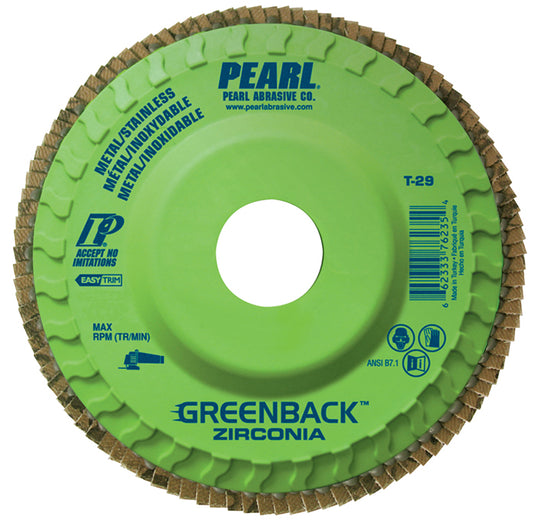 Pearl GREENBACK 4-1/2" x 7/8" Trimmable Zirconia Flap Disc T29 - 40 GRIT (Pack of 10)