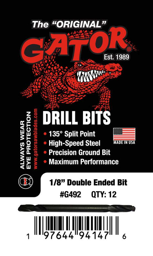 Gator 1/8'' HSS Double End Drill Bit (Pack of 12)(USA Made)