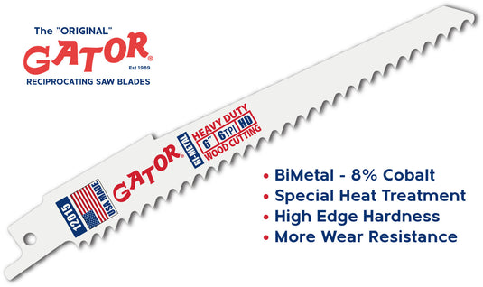 Gator Reciprocating Saw Blades 6" x 3/4" .050" 6tpi - Bi-Metal with Cobalt - USA Made