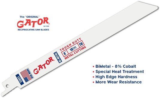 Gator Reciprocating Saw Blades 8" x 3/4" x .035 18tpi - Bi-Metal with Cobalt - USA Made