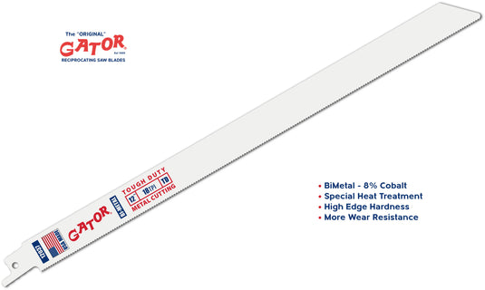 Gator Reciprocating Saw Blades 12" x 3/4" x .035" 18tpi - Bi-Metal with Cobalt - USA Made