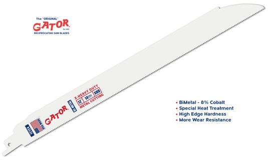 Gator Reciprocating Saw Blades 12" x 1" x .050" 14tpi - Bi-Metal with Cobalt - USA Made