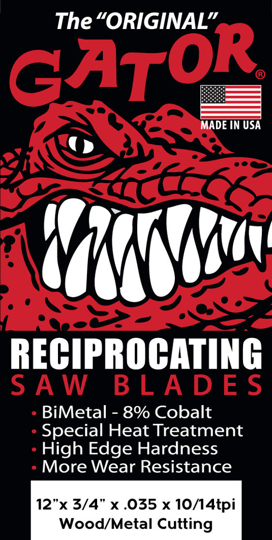 Gator Reciprocating Saw Blades 12" x 3/4" x .035" 10/14tpi - Bi-Metal with Cobalt - USA Made