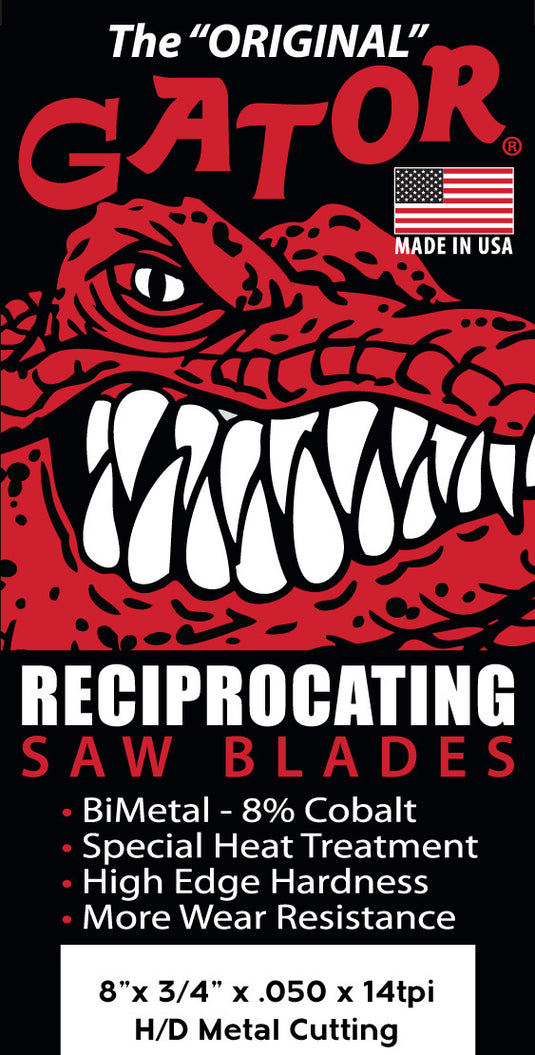 Gator Reciprocating Saw Blades 8" x 3/4" x .050 14tpi - Bi-Metal with Cobalt - USA Made