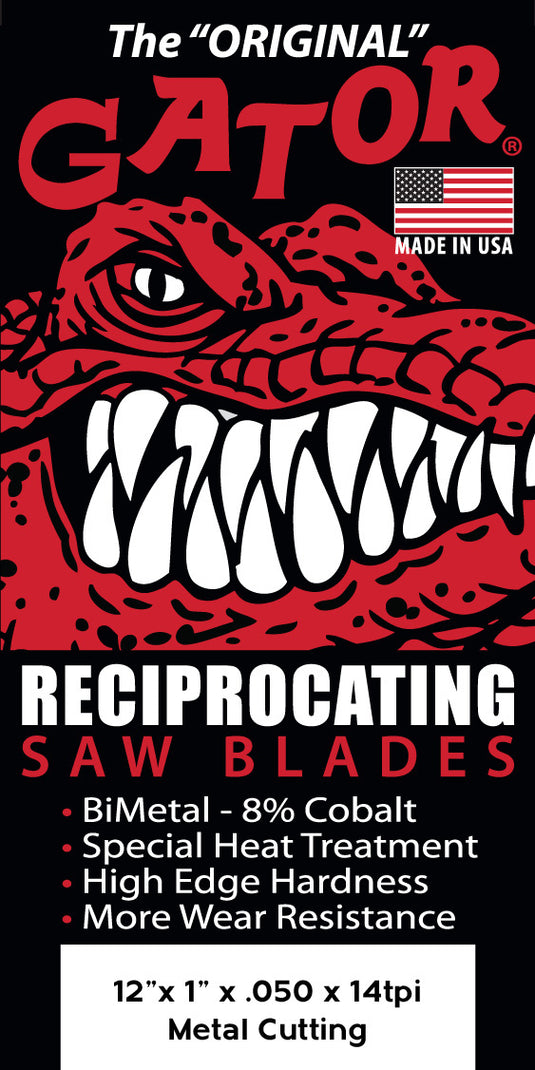 Gator Reciprocating Saw Blades 12" x 1" x .050" 14tpi - Bi-Metal with Cobalt - USA Made
