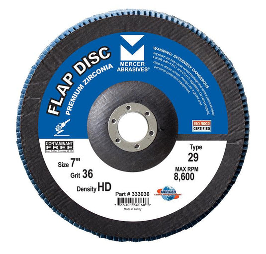 Mercer Zirconia Flap Disc 7" x 7/8" 60grit HD - T29