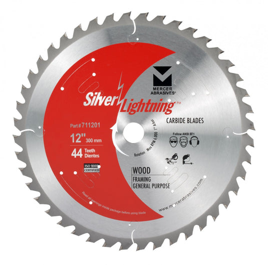 Silver Lightning Wood Cutting Saw Blades 12" x 1", 5/8 x 44T