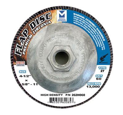 Mercer Zirconia Flap Disc 4 1/2" x 5/8"-11 120grit HD - T27
