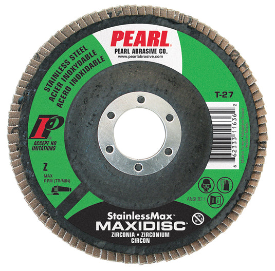 Pearl StainlessMax 4-1/2" x 7/8" Zirconia T27 Flap Disc - 60 GRIT (Pack of 10)