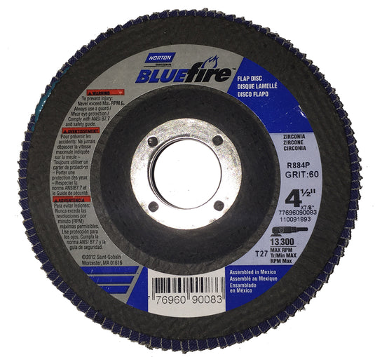 Norton Bluefire 4-1/2"x7/8" 40 Grit Zirconia Flap Disc 10 Pack (90082)