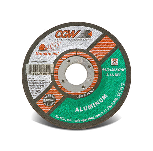 CGW Quickie Cut Reinforced Cut-Off Wheel - 4-1/2" x .045 x 7/8" - Aluminum - T27
