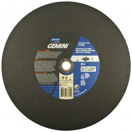 Norton Gemini Cut-Off Wheels 14" x 5/32" x 20mm/1" - High Speed Gas Powered Saw 5400 rpm - Metal Cutting