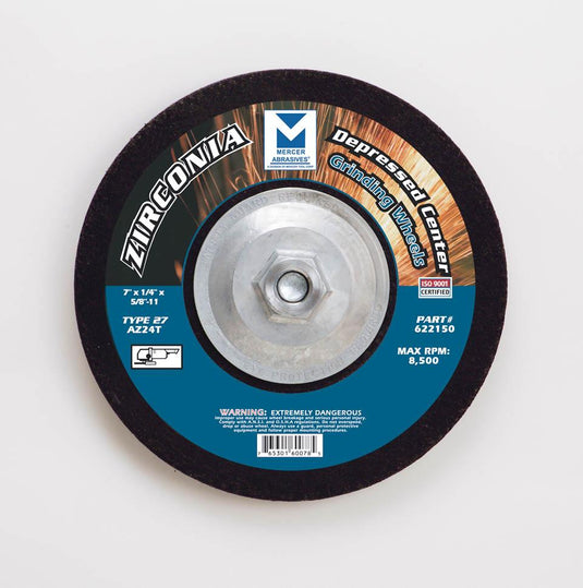Mercer 5" x 1/4" x 5/8"-11 Grinding Wheel TYPE 27 - Zirconia (Pack of 20)