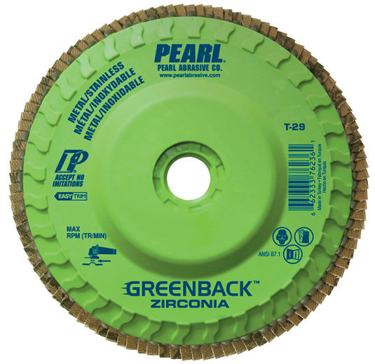 Pearl GREENBACK 6" x 5/8"-11 Trimmable Zirconia Flap Disc T29 - 40 GRIT (Pack of 10)