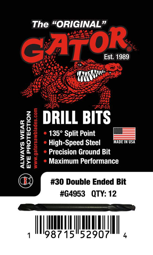 Gator #30 HSS Double End Drill Bit (Pack of 12)(USA Made)