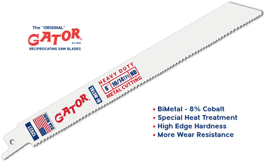 Gator Reciprocating Saw Blades 8" x 3/4" x .050"  10/14tpi - Bi-Metal with Cobalt - USA Made