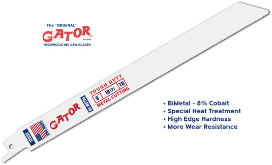 Gator Reciprocating Saw Blades 9" x 3/4" x .035"  18tpi - Bi-Metal with Cobalt - USA Made