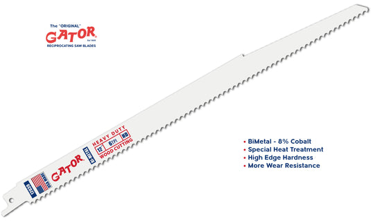 Gator Reciprocating Saw Blades 12" x 3/4" x .050"  6tpi - Bi-Metal with Cobalt - USA Made