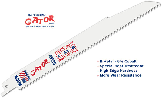 Gator Reciprocating Saw Blades 9" x 7/8" x .062"  6tpi - Bi-Metal with Cobalt - USA Made