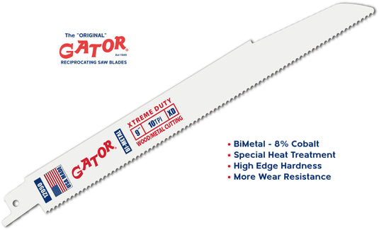 Gator Reciprocating Saw Blades 9" x 7/8" x .062"  10tpi - Bi-Metal with Cobalt - USA Made