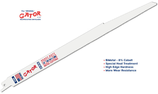 Gator Reciprocating Saw Blades 12" x 3/4" x .050"  10/14tpi - Bi-Metal with Cobalt - USA Made