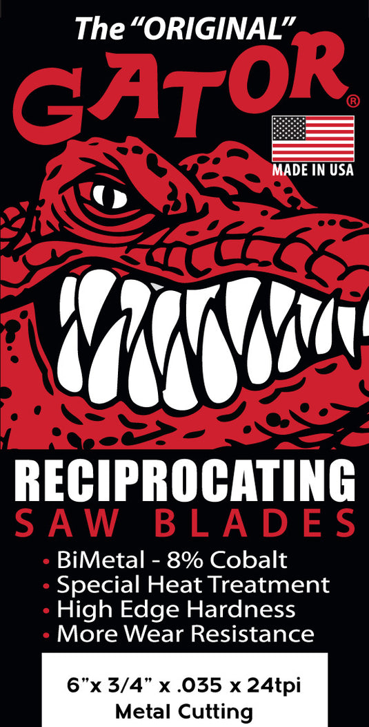 Gator Reciprocating Saw Blades 6" x 3/4" .035"  24tpi - Bi-Metal with Cobalt - USA Made