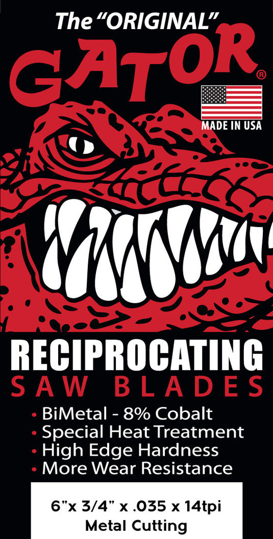 Gator Reciprocating Saw Blades 6" x 3/4" .035"  14tpi - Bi-Metal with Cobalt - USA Made