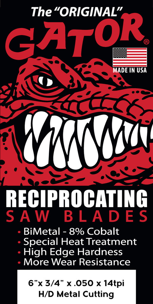 Gator Reciprocating Saw Blades 6" x 3/4" x .050  14tpi - Bi-Metal with Cobalt - USA Made