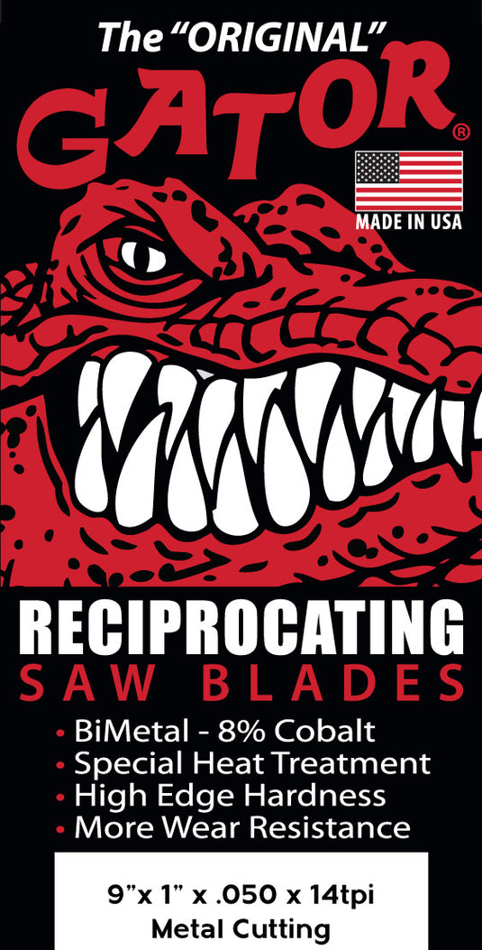 Gator Reciprocating Saw Blades 9" x 1" x .050"  14tpi - Bi-Metal with Cobalt - USA Made