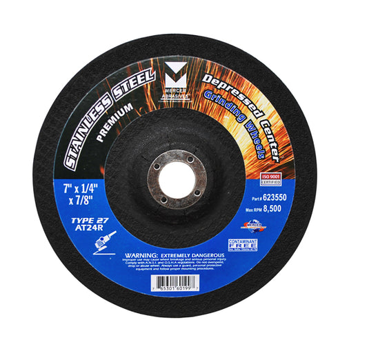 Mercer 7" x 1/4" x 7/8" Grinding Wheel TYPE 27 - Stainless Steel (Pack of 20)