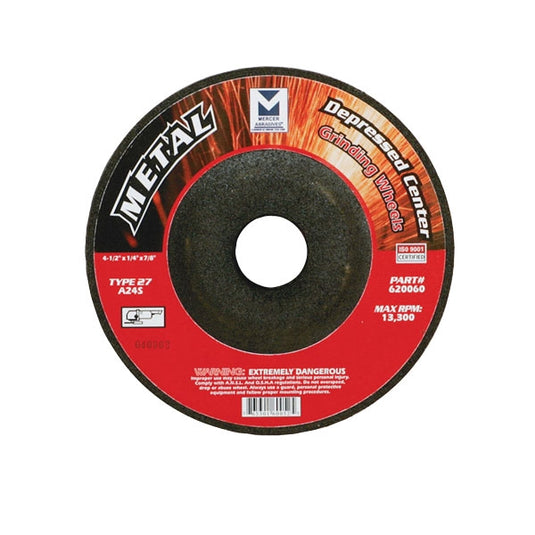 Mercer 4 1/2" x 1/4" x 5/8"-11 Grinding Wheel TYPE 27 - Metal