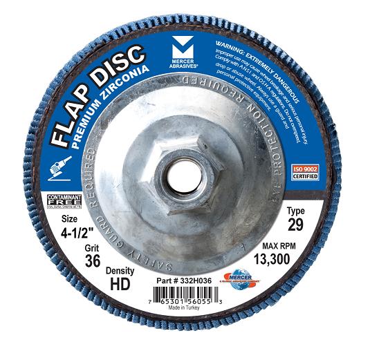 Mercer Zirconia Flap Disc 4 1/2" x 5/8"-11 36grit Standard - T27