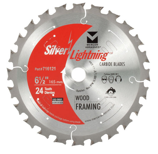 Silver Lightning Wood Cutting Saw Blades 6 1/2" x 5/8" DIA x 24T