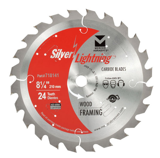 Silver Lightning Wood Cutting Saw Blades 8 1/4" x 5/8" DIA x 24T