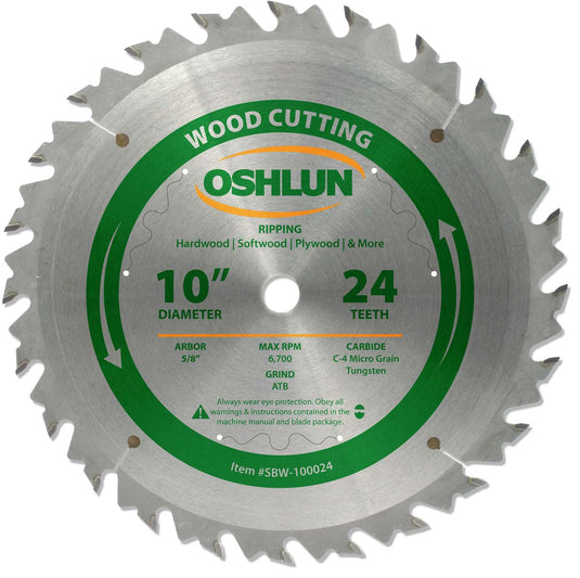 Wood Cutting Saw Blades 10" x 5/8" x 24T - 0.126" Kerf - ATB Grind