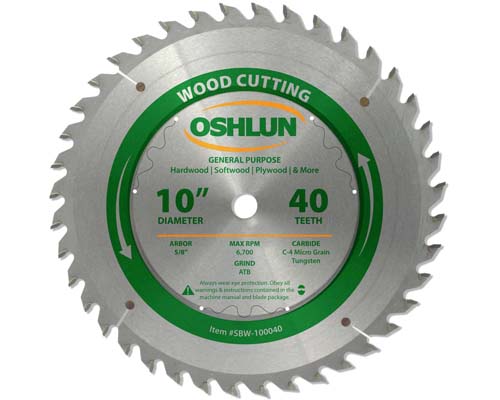 Wood Cutting Saw Blades Carbide 10" x 5/8" x 40T - 0.126" Kerf - ATB Grind