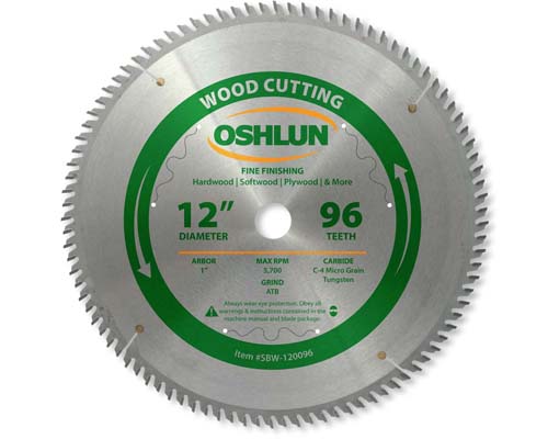 Wood Cutting Saw Blades 12" x 1" x 96T - 0.134" Kerf - ATB Grind